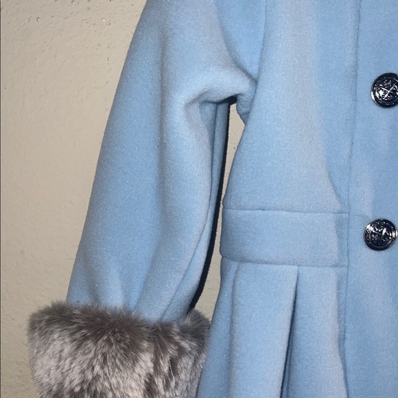 Good Lad Sky Blue Pea Coat with Charcoal Faux Fur - Picture 5 of 7